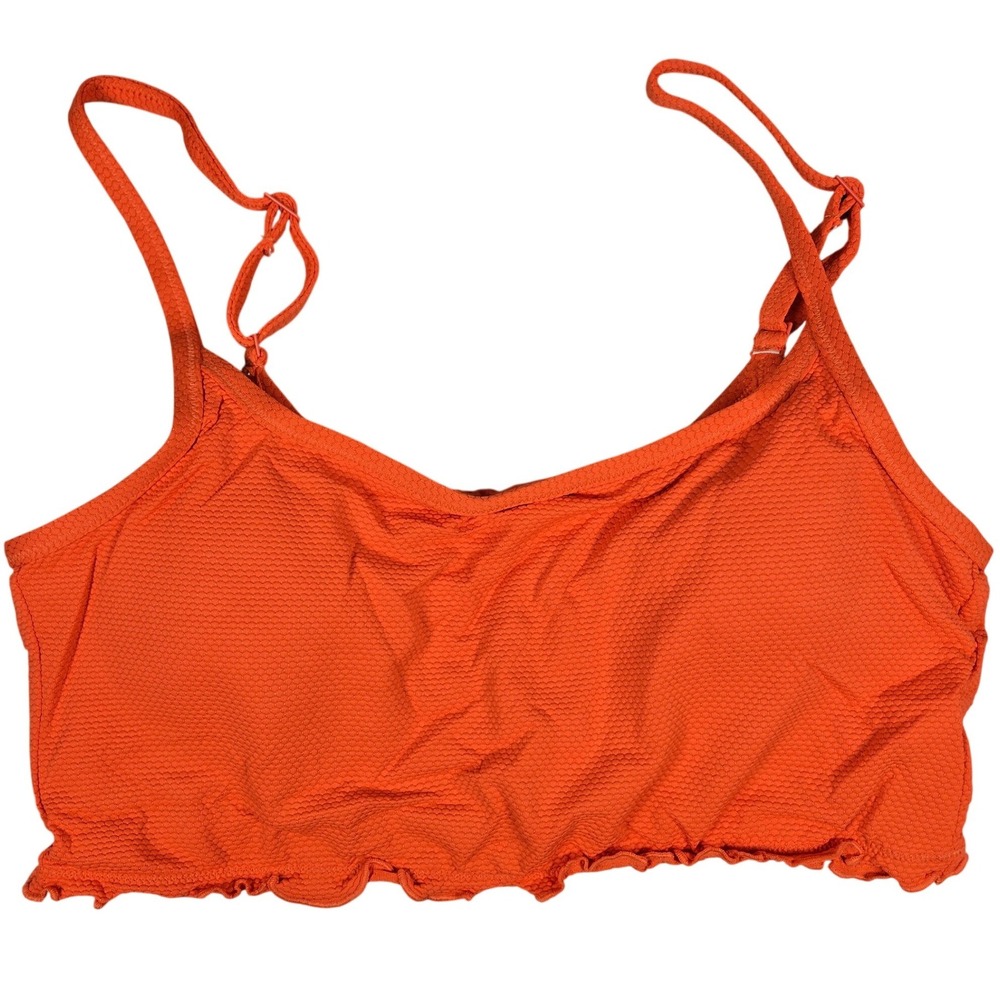 Aerie Orange Textured Lettuce Hem Scoop Bikini Swim Top Crop Bra L
